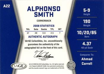 2009 SAGE HIT - Autographs Gold #A22 Alphonso Smith Back