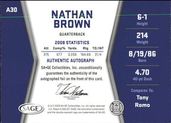 2009 SAGE HIT - Autographs Gold #A30 Nathan Brown Back