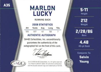 2009 SAGE HIT - Autographs Gold #A35 Marlon Lucky Back