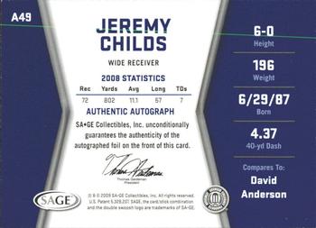 2009 SAGE HIT - Autographs Gold #A49 Jeremy Childs Back