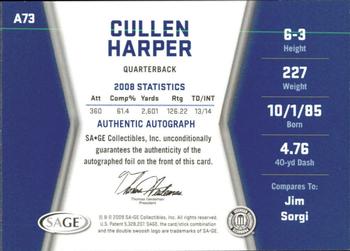 2009 SAGE HIT - Autographs Gold #A73 Cullen Harper Back