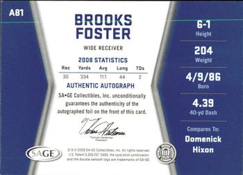 2009 SAGE HIT - Autographs Gold #A81 Brooks Foster Back