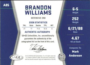 2009 SAGE HIT - Autographs Gold #A85 Brandon Williams Back
