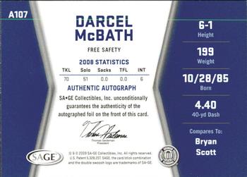 2009 SAGE HIT - Autographs Gold #A107 Darcel McBath Back
