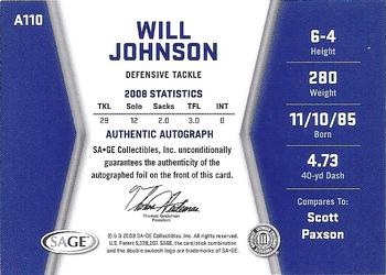 2009 SAGE HIT - Autographs Gold #A110 Will Johnson Back