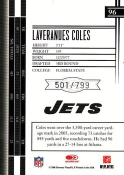2006 Leaf Limited #96 Laveranues Coles Back