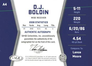 2009 SAGE HIT - Autographs Silver #A4 D.J. Boldin Back