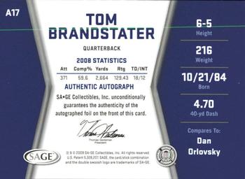 2009 SAGE HIT - Autographs Silver #A17 Tom Brandstater Back