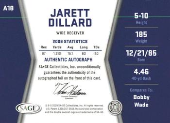2009 SAGE HIT - Autographs Silver #A18 Jarett Dillard Back
