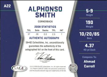 2009 SAGE HIT - Autographs Silver #A22 Alphonso Smith Back
