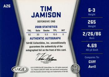 2009 SAGE HIT - Autographs Silver #A26 Tim Jamison Back