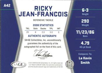 2009 SAGE HIT - Autographs Silver #A42 Ricky Jean-Francois Back