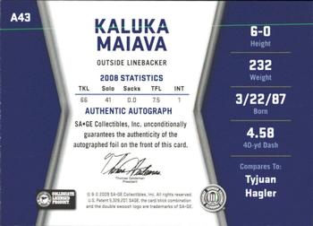 2009 SAGE HIT - Autographs Silver #A43 Kaluka Maiava Back