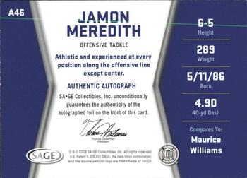 2009 SAGE HIT - Autographs Silver #A46 Jamon Meredith Back