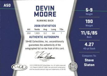 2009 SAGE HIT - Autographs Silver #A50 Devin Moore Back