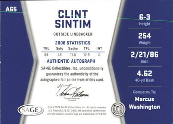 2009 SAGE HIT - Autographs Silver #A65 Clint Sintim Back