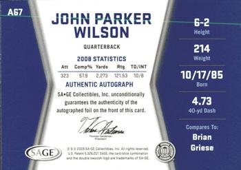 2009 SAGE HIT - Autographs Silver #A67 John Parker Wilson Back