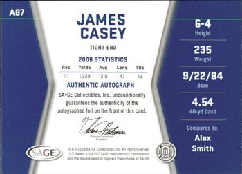 2009 SAGE HIT - Autographs Silver #A87 James Casey Back