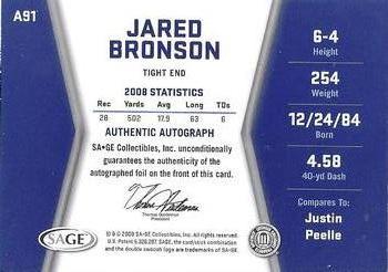 2009 SAGE HIT - Autographs Silver #A91 Jared Bronson Back