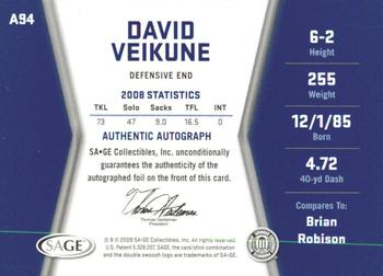 2009 SAGE HIT - Autographs Silver #A94 David Veikune Back
