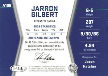 2009 SAGE HIT - Autographs Silver #A106 Jarron Gilbert Back