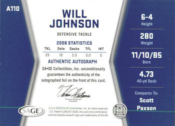 2009 SAGE HIT - Autographs Silver #A110 Will Johnson Back