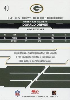 2006 Leaf Rookies & Stars #40 Donald Driver Back