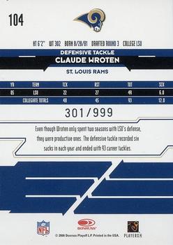 2006 Leaf Rookies & Stars #104 Claude Wroten Back