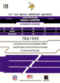 2006 Leaf Rookies & Stars #129 Jason Carter Back
