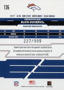 2006 Leaf Rookies & Stars #136 Elvis Dumervil Back