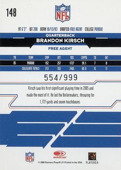2006 Leaf Rookies & Stars #148 Brandon Kirsch Back