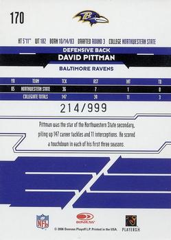 2006 Leaf Rookies & Stars #170 David Pittman Back