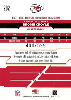 2006 Leaf Rookies & Stars #202 Brodie Croyle Back