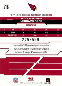 2006 Leaf Rookies & Stars #216 Leonard Pope Back