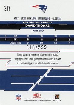 2006 Leaf Rookies & Stars #217 David Thomas Back