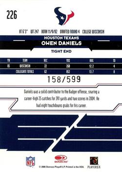 2006 Leaf Rookies & Stars #226 Owen Daniels Back
