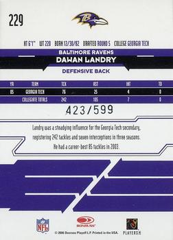 2006 Leaf Rookies & Stars #229 Dawan Landry Back