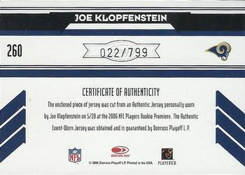 2006 Leaf Rookies & Stars #260 Joe Klopfenstein Back