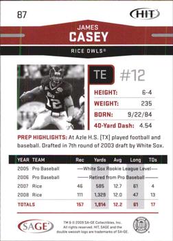 2009 SAGE HIT - Glossy #87 James Casey Back