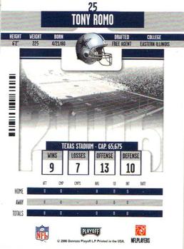 2006 Playoff Contenders #25 Tony Romo Back