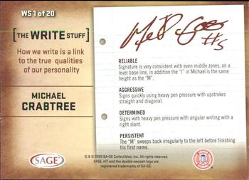 2009 SAGE HIT - Write Stuff #WS1 Michael Crabtree Back
