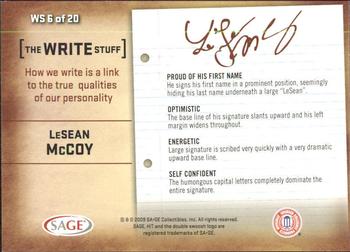 2009 SAGE HIT - Write Stuff #WS6 LeSean McCoy Back