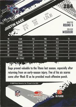 2009 Score - Glossy #284 Justin Gage  Back