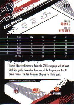 2009 Score - Glossy #117 Kris Brown  Back