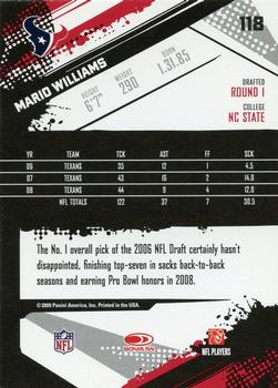 2009 Score - Glossy #118 Mario Williams  Back