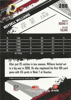 2009 Score - Glossy #289 Roydell Williams  Back