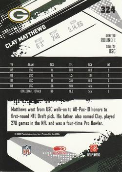 2009 Score - Glossy #324 Clay Matthews  Back