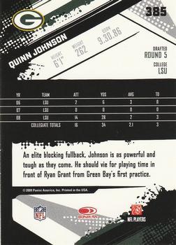 2009 Score - Glossy #385 Quinn Johnson  Back