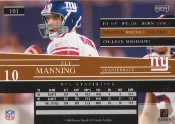 2006 Playoff Prestige #101 Eli Manning Back