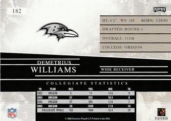 2006 Playoff Prestige #182 Demetrius Williams Back